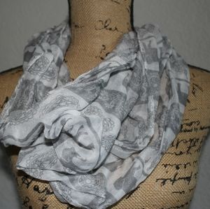 White/Grey Elephant Scarf and Pink/Black Scarf